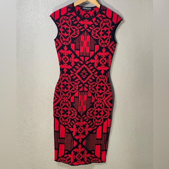 Alexander McQueen Dresses & Skirts - Alexander McQueen Red and Black Patterned Dress - Size S/XS